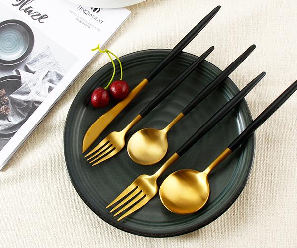 20pcs SUS304 Gold Plated Eating Utensils With Black Handle