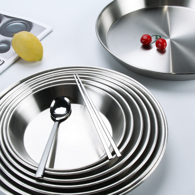 Silver Plated 20cm 34cm Stainless Steel Camping Plates Set