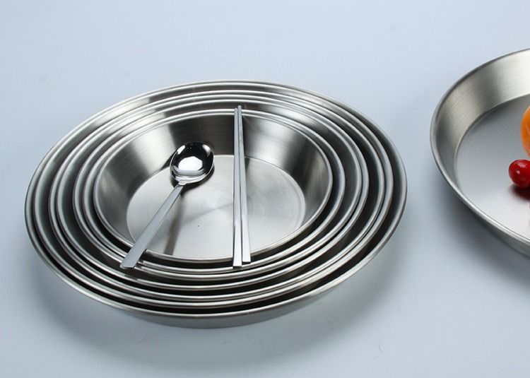 Silver Plated 20cm 34cm Stainless Steel Camping Plates Set
