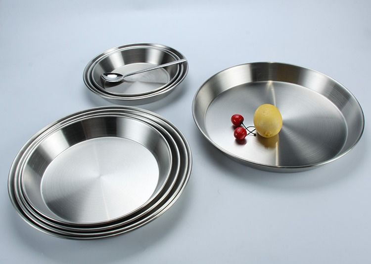 Silver Plated 20cm 34cm Stainless Steel Camping Plates Set