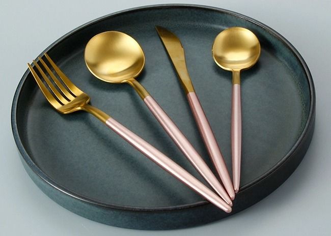 FDA Gold And Pink Plated Stainless Steel Cutlery Set For Wedding