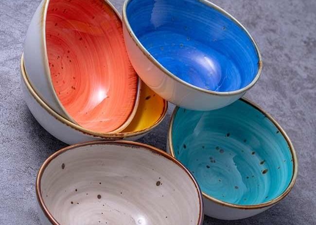 5 Inch Multicolor Speckle Ceramic Bowl Set With Rim