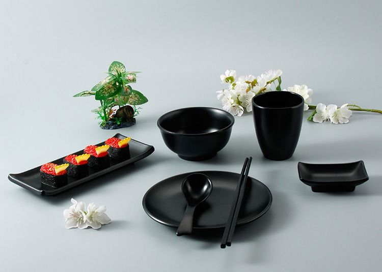 OEM ODM Matt Black Melamine japanese sushi dinnerware sets
