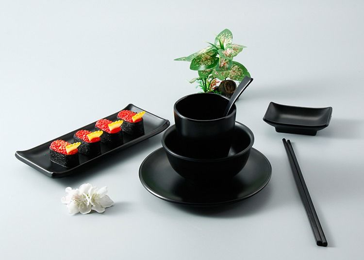 OEM ODM Matt Black Melamine japanese sushi dinnerware sets