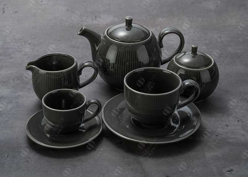 15Pc On Glazed Embossed High Temperature Ceramic Coffee Pot Set