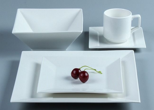 CIQ Approved Lightweight 4PCS Plain White Square Dishware Sets