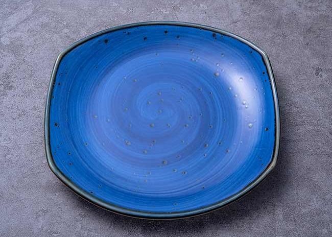 Square Shape Ceramic Shallow Dinner Dish Plate Dinnerware Dark Blue Color