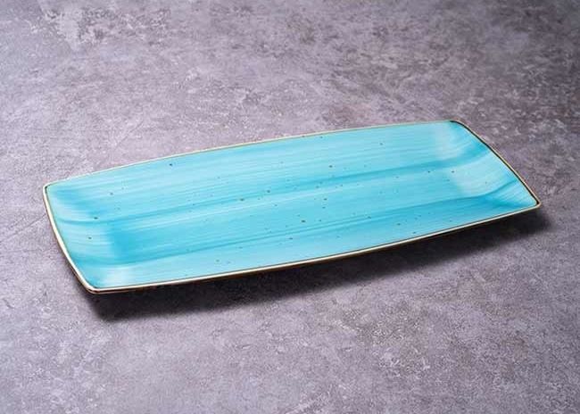 Modern Rectangle Ceramic Dinner Plate With Assorted Blue Color Glaze