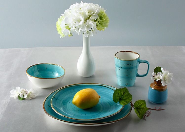 Customized Sky Blue Porcelain Color Dinnerware Set