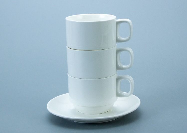 SGS White Stackable Ceramic Mug Cup With Handle