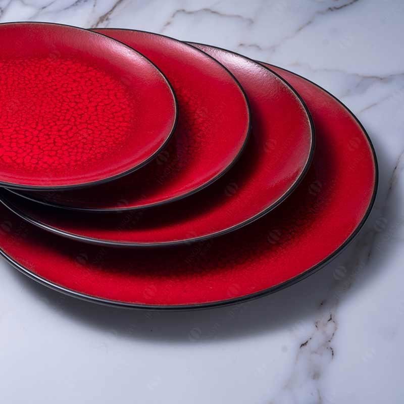 Hotel Red Black Glaze Stoneware Dinnerware Set